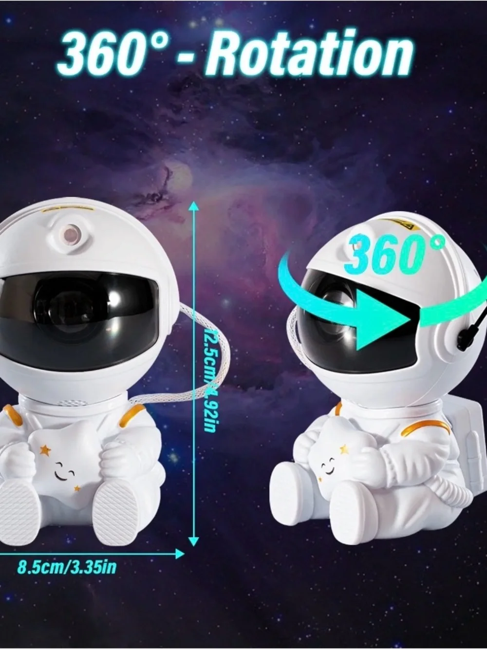 White Astronaut Star Projector Galaxy Night Light -power by USB plug-in
